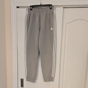 Adidas Mens Gray Joggers with White Stripes